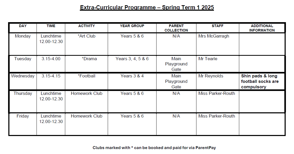 Clubs Spring 1 2025